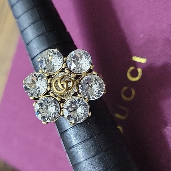 GUCCI CRYSTAL DOUBLE G RING NWOT - Picture 8 of 9
